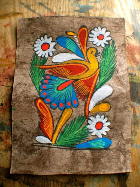 Another amazing amate bark painting! Amate Painting, Amate Bark Painting, Multi Cultural Art, Mexican Folk Art Painting, Bark Painting, Hispanic Art, Mexican Artwork, Heritage Art, Arte Folk