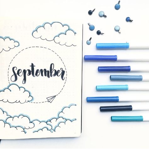 Cloud Journal Ideas, Clouds Bujo Theme, Cloud Bujo Theme, Cloud Bujo, Clouds Journal, Cloud Bullet Journal, Cute Diary Ideas Writing, Cloud Journal, Bullet Journal September