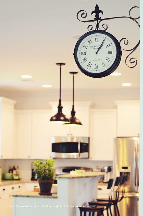 Station Double Sided Clock.  Would be great to hang over the laundry room door in the kitchen. Wall Decor With Clock, Birdhouses Ideas, Laundry Room Doors, Kitchen Clocks, Amazing Kitchen, Kitchen Wall Clocks, Large Wall Clock, Clock Decor, Trendy Kitchen