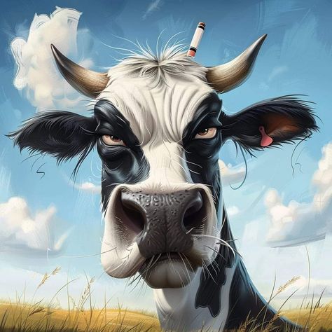 Animated Cow, Mad Cow, Animal Caricature, Arts And Crafts Storage, Painted Rock Animals, Animal Portraits Art, Popular Instagram, Cows Funny, Bad Cats