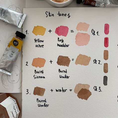 Watercolor Skin Tones, Watercolor Tubes, Mixing Paint Colors, Color Theory Art, Painting Gifts, Custom Portrait Illustration, Mixing Colors, Watercolor Mixing, Learn Watercolor