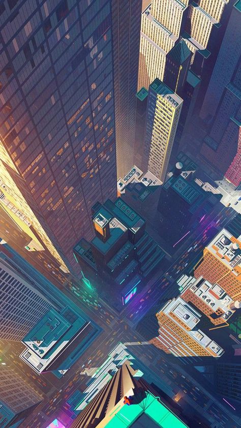 Comic Buildings Background, Spider Man City Background, Spiderverse Background Art, Spider Verse City, Spiderverse City, Spiderverse Background, Anime City Wallpaper, Spiderman Illustration, Spiderverse Art