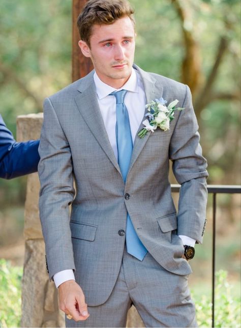 Gray And Dusty Blue Groomsmen, Dusty Blue Groomsmen, Groomsmen Colors, Grey Tuxedo Wedding, Quince Blue, Blue Tuxedo Wedding, Groomsmen Colours, Wedding Suits Men Blue, Blue Groomsmen Suits