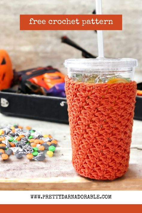 Simple Crochet Cup Cozy with Bottom - The Rainer Cozy Crochet Office, Christmas Tree Skirt Crochet Pattern, Crochet Cup Coaster, Crochet Fall Decor, Cup Cozy Pattern, Crochet Mug, Crochet Mug Cozy, Different Crochet Stitches, Crochet Coffee Cozy