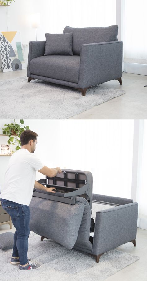 Colchón de 80 cm para aquellas personas que buscan sofá cama,que ocupe poco pero que mantenga la comodidad. Azure Sofa, Divan Cama, Boat Furniture, Small Sofa Bed, Compact Sofas, Single Sofa Bed, Sofa Cama, Furniture Design Inspiration, Sleeping Room