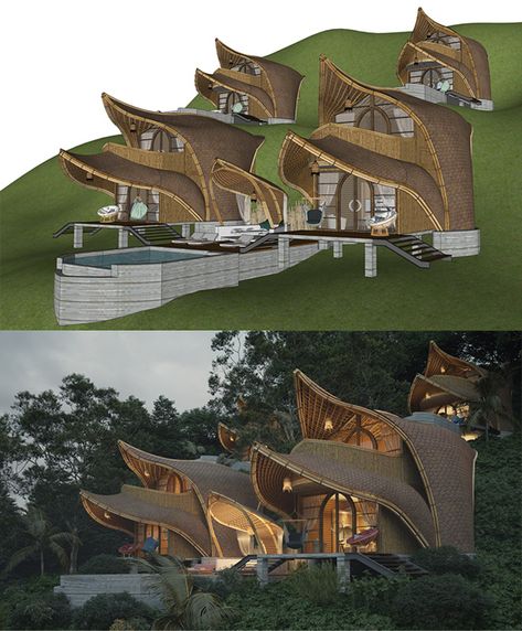 Eco Resort Architecture, Bamboo Villa, Agritourism Farms, Island Architecture, Resort Design Plan, Bali Architecture, Resort Ideas, Eco Village, Tree House Plans