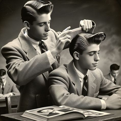 50s Mens Hair, 1940s Mens Hairstyles, Vintage Mens Haircuts, Vintage Hairstyles For Men, Brylcreem Hairstyles, Short Hair Men, Hairstyles Undercut, Male Haircuts, Male Hairstyles