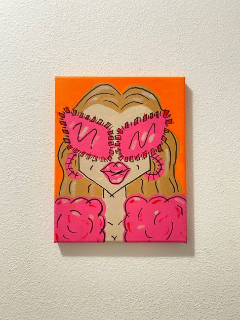 Funky Girl Painting, College Dorm Paintings, Dorm Paintings, Girl College Dorms, Freshman Dorm, College Dorm Decorations, Cute Canvas Paintings, Cute Canvas, Painting Of Girl