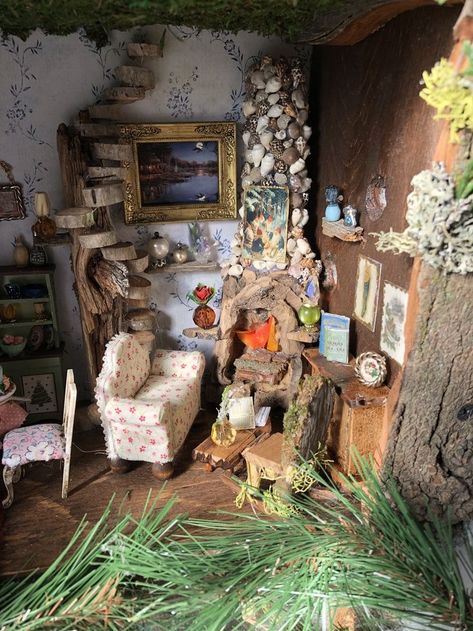 Fairytale Dollhouse, Cozy Dollhouse, Fairy Doll House, Fairy Dollhouse, Fairy Things, Fairy House Crafts, Fairy Homes, Fairy House Diy, Fairy Garden Crafts