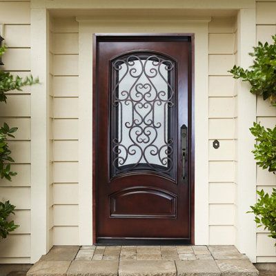 Single Entry Doors Front Entrances, Single Front Doors With Glass Panels, Black Door Exterior, Fiberglass Front Entry Doors, Spanish Doors, Door Stand, Wrought Iron Entry Doors, Single Entry Doors, Front Entry Door