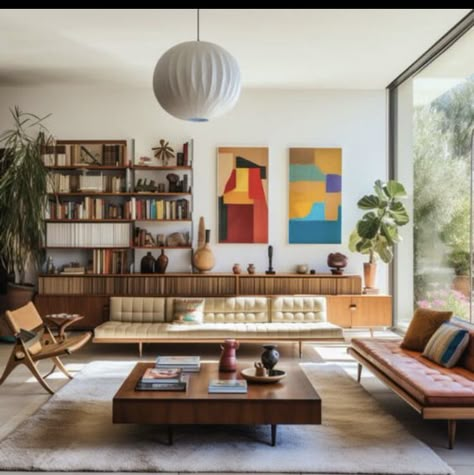 Modern Danish Living Room, Cozy Contemporary Interior Design, Updated Mid Century Modern Living Room, Mid Century Ceiling Design, Mid Century 70s Home, Mid Century Terrace, Mid Century Inspiration, Danish Modern Interior Design, Mid Century Modern Styling