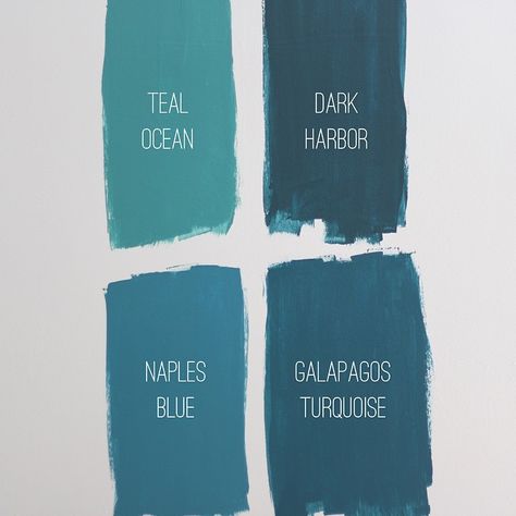 Couldn't decide so I did the only logical thing and bought two more paint samples: Naples Blue and Galagos Turquoise. Which should I choose?? 🎨 #paint #benjaminmoore #teal #turquoise  #paintproblems #diy Teal Color Palette Bedroom, Teal Color Palette, Palette Wall, Dark Harbor, Bedroom Turquoise, Turquoise Wall, Gray Colour, Turquoise Walls, Teal Bedroom