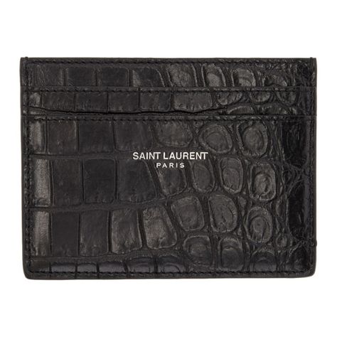 SAINT LAURENT Black Croc Card Holder. #saintlaurent # Saint Laurent Card Holder, Accessories Png, Leather Goodies, Leather Cardholder, Anthony Vaccarello, Croc Leather, Leather Card Case, Saint Laurent Paris, Outfits With Hats