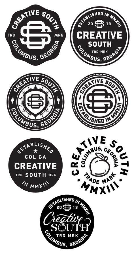 Creative-south-badge_finals Monograms Ideas, Typographie Inspiration, Logos Vintage, Best Branding, Logos Retro, Streetwear Ideas, Inspiration Logo Design, Vintage Logos, Design Jersey