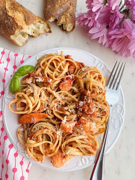 Lobster Linguini Fra Diavolo - A Perfect Feast Lobster Linguini Recipe, Lobster Pasta, Fra Diavolo, Wls Recipes, Canning Crushed Tomatoes, Fresh Lobster, How To Cook Lobster, Spicy Tomato Sauce, Lobster Recipes