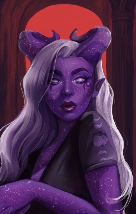 Tiefling Female Purple Skin, Purple Tiefling Female Bard, Purple Tiefling White Hair, Octavia Bloodreina, Tiefling Costume, Purple Skin Character, Teifling Character Art, Purple Tiefling Female, Tiefling Girl