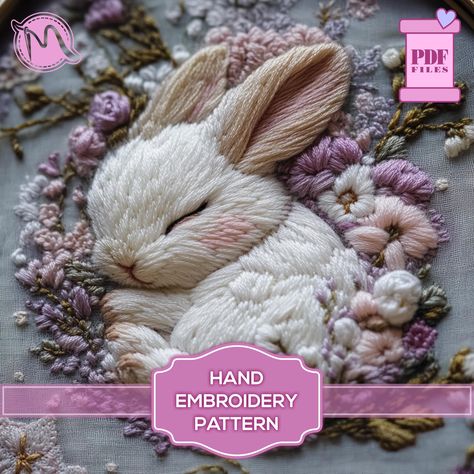 Embrace a timeless aesthetic with this cute sleeping bunny embroidery pattern, crafted in a charming vintage style. Perfect for adding a touch of nostalgia and warmth to any space, this pattern captures the serene beauty of a little bunny at rest, bringing a gentle and comforting vibe to nurseries, living rooms, or any cozy corner of your home. Designed to be accessible for both intermediate level and seasoned embroiderers, this pattern offers an opportunity to create a unique piece of hoop art that exudes classic charm and elegance. Stitch this sweet bunny and enjoy the vintage flair it brings to your decor! This template has 6 hoop sizes ranging from 3 inches to 8 inches.  Important Note: This PDF pattern provides the design only and does not include step-by-step instructions. No physica Embroidery Cute Animals, Embroidery Patterns Free Templates Stitching, Blue And White Embroidery, Embroidery Patterns Vintage Free, Kids Embroidery Designs, Japanese Applique, Vintage Embroidery Designs, Bunny Beauty, Embroidery Patterns Free Templates