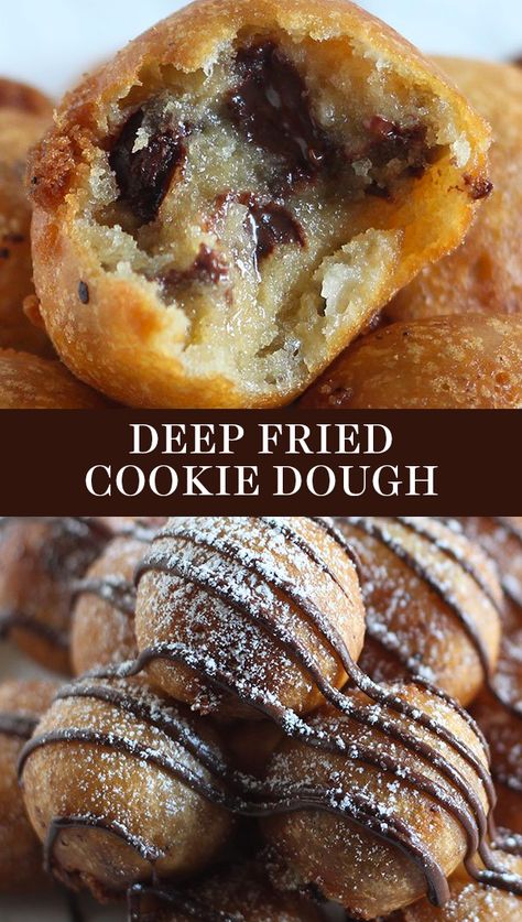 Deep Fried Cookie Dough made with homemade chocolate chip cookie dough, dipped in batter, and fried to golden crispy perfection! Easy recipe that tastes just like the fair food dessert - topped with powdered sugar! #deepfriedcookiedough #cookiedough #deepfrieddessert #fairfood Homemade Chocolate Chip Cookie Dough, Deep Fried Cookie Dough, Fried Cookie Dough, Cookies Dough, Homemade Chocolate Chips, Homemade Chocolate Chip Cookies, Southern Kitchen, Slow Cooker Desserts, Monkey Bread