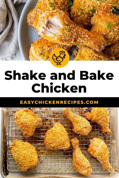 This homemade Shake and Bake Chicken recipe is so good, you won’t believe it’s not the original! The panko breadcrumbs and flavorful seasoning mix make super tasty and juicy chicken that is so easy to make. Pop over to my site for the recipe! | chicken recipes | dinner recipes | easy meals | Shake N Bake Chicken Drumsticks, Homemade Shake And Bake Chicken, Chicken Shake And Bake, Bake Chicken Recipe, Drumstick Recipes Baked, Drumstick Recipes Oven, Chicken Legs In Oven, Baked Chicken Marinade, Shake And Bake Chicken