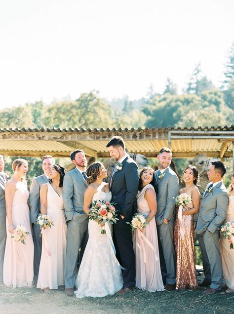 Blush and Gray Bridal Party with Rose Gold Sequins Rose Gold Sequin Bridesmaid Dress, Rose Gold Wedding Party, Wedding Party Attire, Gold Sequin Bridesmaid Dress, Ideas Wedding Party, Bridal Party Attire, Rose Gold Dress, Gold Wedding Theme, Sequin Bridesmaid Dresses