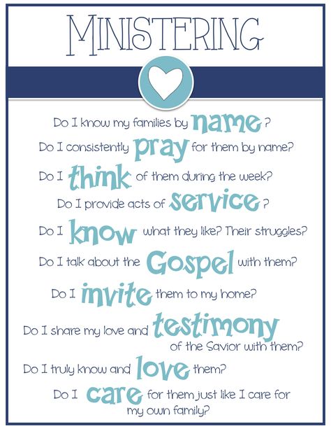 Ministering Questions: Do I... Relief Society Quotes, Ministering Lds, Relief Society Handouts, Visiting Teaching Gifts, Lds Relief Society Activities, Relief Society Visiting Teaching, Visiting Teaching Message, Relief Society Birthday, Visiting Teaching Handouts