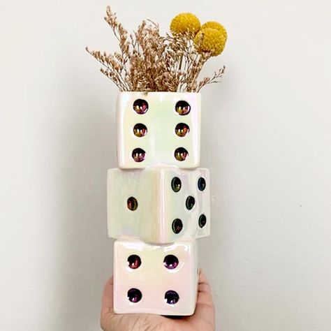 PRICES MAY VARY. 🎲【Unique Design】: Our dice vase is handcrafted with high-quality ceramic and has a striking and compact design that will instantly draw attention in any room. Add a touch of style and elevate your home decor with this eye-catching piece. 🎲【Versatile Use】: This dice vase is perfect for displaying dried flowers, rose buds, or pampas grass, allowing you to create a unique and aesthetic arrangement. Change the way you decorate your living room or any space with a simple addition. Vase Unique, Flowers Rose, Home Decor Vases, Small Vase, Pampas Grass, Diy Clay, Clay Projects, Modern Spaces, Rose Buds