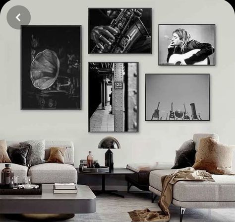 Masculine Decor Living Room, Jim Office, Music Canvas Painting, Basement Vibes, Family Music Room, Canvas Painting Black And White, Vintage Fashion Poster, Music Room Office, Poster Guitar