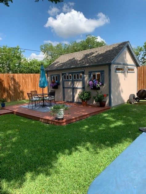 Storage with She Shed Style - Tuff Shed Shed Deck Ideas, Tuff Shed Office, Shed Patio Ideas, She Shed Exterior Ideas, Shed Deck, Shed Exterior Ideas, Shed Patio, Sheds Ideas Backyard, Shed Landscaping