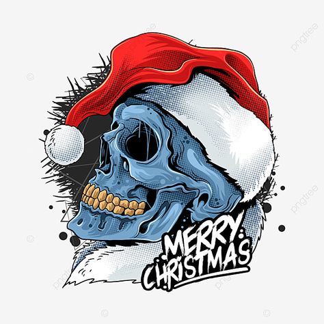 Scary Santa, Christmas Skulls, December Design, Holiday Horror, Merry Creepmas, Santa Clipart, Human Illustration, Christmas Skull, Printable Heat Transfer Vinyl