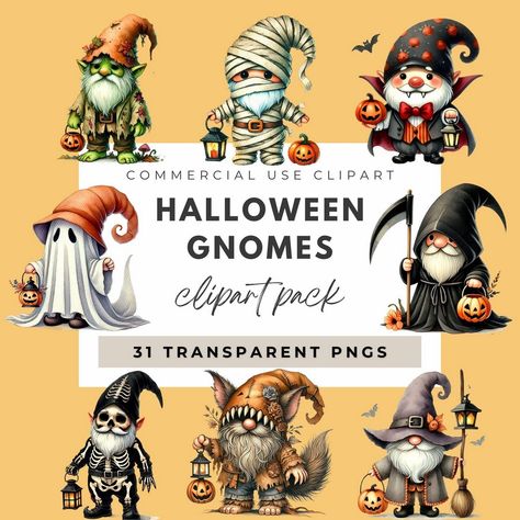 Ghost Gnome, Bat Clip Art, Halloween Clipart Free, Pumpkin Clip Art, Spooky Crafts, Watercolor Gnome, Kid Friendly Halloween, Gnome Clipart, Halloween Gnome