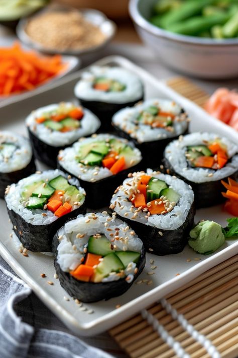 These Delicious Vegan Sushi Rolls are a delightful and healthy alternative to traditional sushi. Packed with fresh vegetables and creamy avocado, these rolls are both satisfying and visually appealing. Perfect for a light meal or a fun gathering with friends, they’re sure to impress. Let’s dive into the recipe and create these vibrant sushi rolls! … Sweet Potato Sushi Roll, Veg Sushi, Sushi Vegetarian, Fancy Sushi, Vegetarian Sushi Rolls, Vegan Korma, Vegan Cauliflower Tacos, Vegetable Sushi, Traditional Sushi