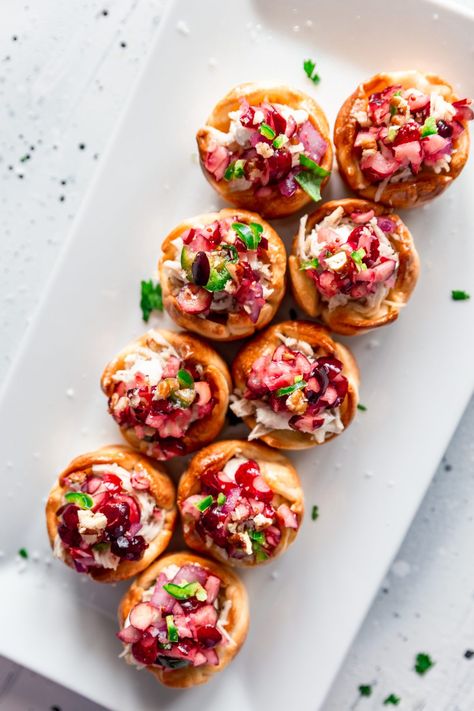 Boneless Shredded Chicken Appetizer With Cranberry Salsa - Powered By Mom Tartlets Savory, Chicken Appetizers Easy, Chicken Appetizer, Best Christmas Appetizers, Cream Cheese Appetizer, Christmas Appetizers Easy, Mushroom Appetizers, Cranberry Salsa, New Years Eve Food