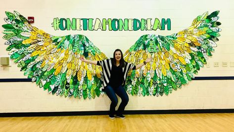 Eagle Theme Decorations, Eagle Wings Bulletin Board, Wing Bulletin Board, Wings Mural School, Watch Us Soar Wings Bulletin Board, Eagles Bulletin Board Ideas, Diy Eagle Wings, Eagle Classroom Theme, Eagle Bulletin Board Ideas