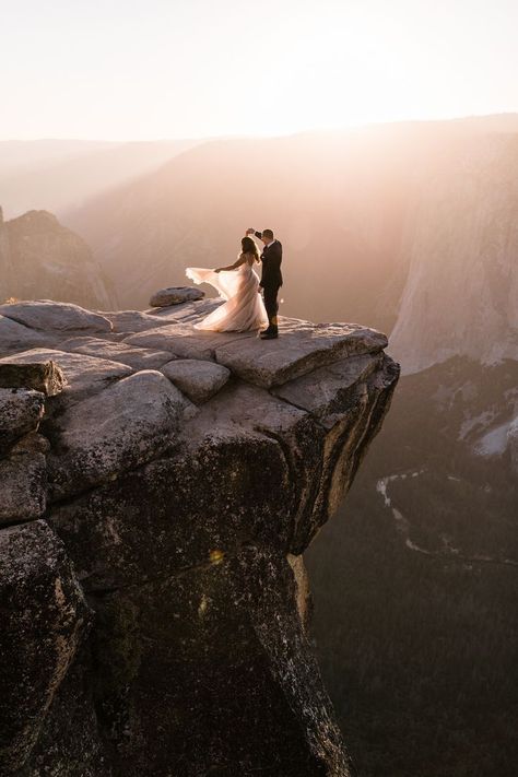 Eloping Photography, Mountain Inspiration, Princess Wedding Gown, Yosemite Wedding, Engagement Pictures Poses, Black Tux, Gown Black, Mountain Photography, Groom Photos