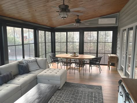 Deck Turned Into 4 Season Room, Screened In Porch Inspiration, 3 Season Room Decorating Ideas, Modern Enclosed Porch, Add On Back Porch Ideas, Four Seasons Room Decor, Closed In Patio Ideas, Outdoor Enclosed Patio Ideas, 4 Season Room Addition Off Kitchen