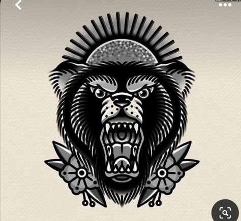 American Traditional Tattoos Masculine, Masculine Traditional Tattoos, Traditional Animal Tattoo Black, Animal Tattoo Traditional, Trad Bear Tattoo, American Traditional Animals, American Traditional Bear Tattoo, American Traditional Bear, Wolf Tattoo Traditional