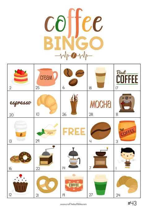 50 Coffee Bingo Cards Classroom Game, Bingo Game, Coffee Party Game, Work Office Game, Games for adults, Game night, Coffee Birthday Games Coffee Themed Party, Starbucks Crafts, Macmillan Coffee Morning, Starbucks Party, Coffee Birthday, Game Bingo, Starbucks Birthday, Coffee Printables, Bingo Sheets