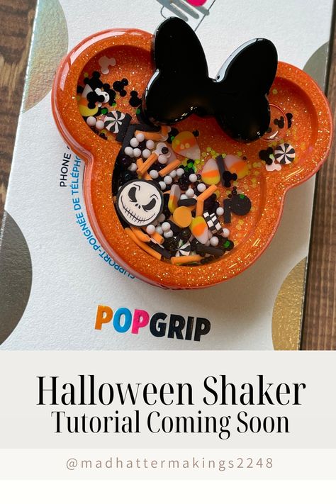 Orange Resin Halloween Shaker with Polymer Glitter candy corns and Skeleton Nurse Crafts, Halloween Resin, Epoxy Ideas, Phone Inspiration, Pop Socket, Resin Projects, Resin Tutorial, Phone Grips, Mad Hatter