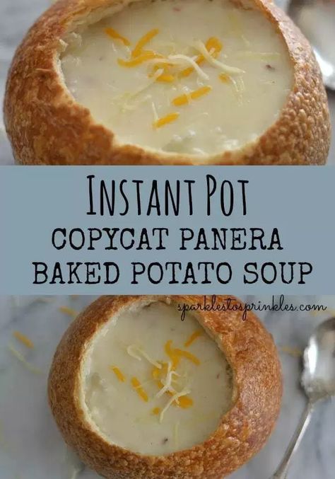 Instant Pot Copycat Panera Baked Potato Soup - Sparkles to Sprinkles Potato Soup Panera, Panera Baked Potato Soup, Soup Panera, Panera Copycat, Baked Potato Soup Recipe, Copycat Panera, Cheesy Potato Soup, Creamy Potato Soup, Instant Pot Soup Recipes