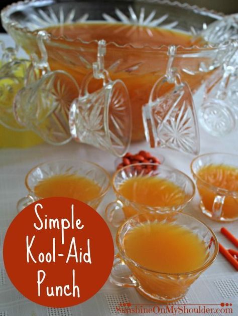 Oh my goodness. I remember this Kool-Aid punch from when I was a kid. Choose orange for Fall and then change the color for the other holidays or events. Kool Aid Punch, Virgin Drinks, Easy Punch Recipes, Easy Punch, Punch Drinks, Party Punch, Punch Recipes, Orange Recipes, Kool Aid