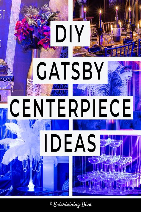 Gatsby Flower Arrangements, Diy Gatsby Party, Great Gatsby Centerpieces, 20s Party Decor, Gatsby Centerpieces, Feather Centerpiece Wedding, Great Gatsby Party Decorations, 20s Party Decorations, Ostrich Feather Centerpieces