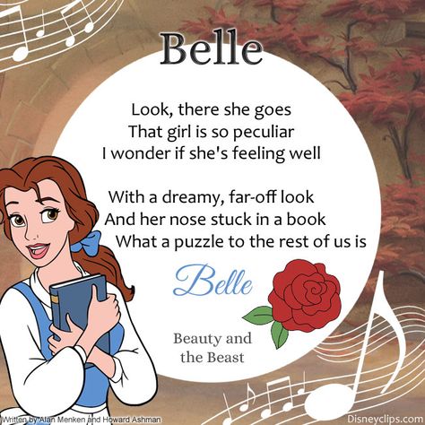 Lyrics to the song Belle from Disney's Beauty and the Beast Beauty And The Beast Lyrics, Beauty And The Beast Song, Beauty And The Beast Quotes, Beauty And The Beast Cartoon, Howard Ashman, Disney Song Lyrics, Beast Beauty And The Beast, Beast Song, Disney Song