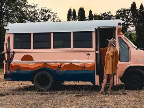 Leave Her Wild, School Bus Tiny House, Vans Painted, Camper Art, Bus Conversions, Camper Trailer Remodel, Bus Living, Painted Vans, School Bus Conversion