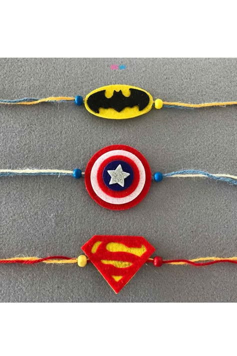 Quilling Rakhi, Hearts Paper Crafts, Handmade Rakhi Designs, Rakhi Cards, Rakhi Making, Superhero Crafts, Rakhi For Brother, Handmade Rakhi, Rakhi Design