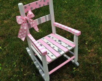 Hand-painted Rocking Chair, Nursery Decor, Children's Decor, Kid's Rocker, Baby Shower Gift, Pink and Gray Nursery Coral Painted Furniture, Painted Kids Chairs, Painted Rocking Chairs, Chair Nursery, Pink And Gray Nursery, Hand Painted Chairs, Kids Rocking Chair, Gray Nursery, Painted Chair