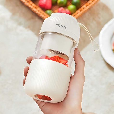 PRICES MAY VARY. 【Blender Bottle】10 oz/300 ml capacity. Whole (small only) and small fruit blenders. Built-in 1200mAh battery, recharges in 1-3 hours via USB-C. The juice blender bottle has enough space for fruits, vegetables and small ice cubes. A flashing red light means the blender cannot start. When fully charged, the blender can make at least 6 cups of juice. Lets you stir drinks, condiments, and even baby food. 【Portable Blender】4-blade 304 stainless steel blades and 50W motor. Double-clic Water Bottle Blender, Small Blender, Travel Blender, Blender Cup, Juice Blender, Grind Coffee, Fruit Blender, Juicing With A Blender, Blender Bottle