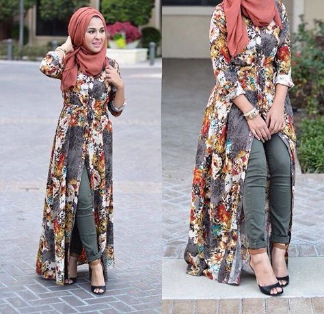 solid-scard-printed-dress-solid-bottom Hijab Fashion 2016, Full Sleeve Gowns, Tutorial Hijab, Hijab Trends, Estilo Hippie, Style Hijab, Fashion 2016, Muslim Fashion Dress, Muslim Outfits