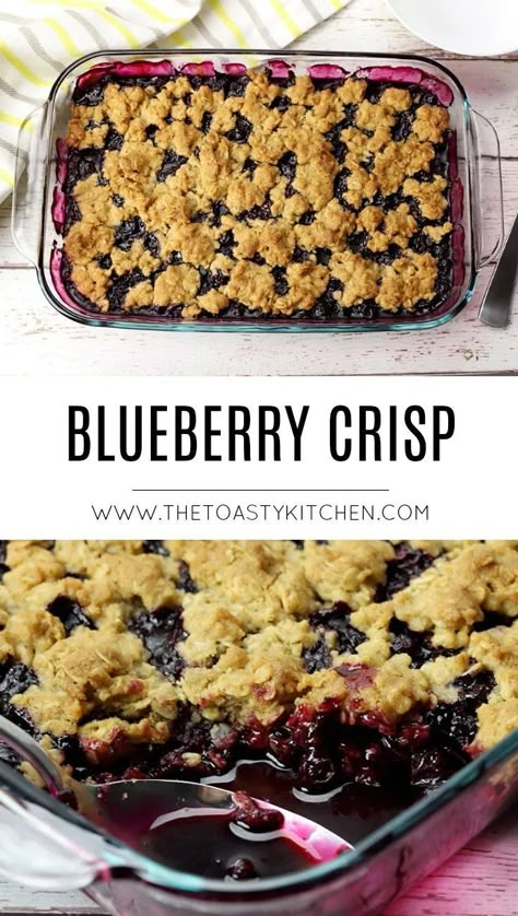 Blueberry Crisp - The Toasty Kitchen #blueberrycrisp #blueberries #blueberryrecipes #summerrecipes #crisprecipe #dessert #dessertrecipes Homemade Oats, Large Muffins, Blueberry Crisp Recipe, Baking Pan Sizes, Oat Crust, Blueberry Cobbler Recipes, Blueberry Filling, Blueberry Crisp, Pie Crumble