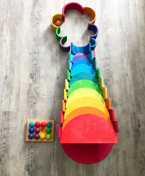 Rainbow Wooden Toys, Grimms Rainbow, Grimm's Toys, Montessori Playroom, Open Ended Play, Wooden Rainbow, Ball Run, Kids Wooden Toys, Toddler Learning Activities