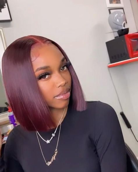 Burgundy Frontal Bob Wig, Burgandy Short Bob Black Women, Burgundy Bob Hairstyles For Black Women, Short Burgundy Wigs For Black Women, Bob Wig For Black Women Color, Red Bob Black Women Side Part, Burgundy Bobs For Black Women, Dark Red Bob Black Women, Fall Bob Hair Color Black Women